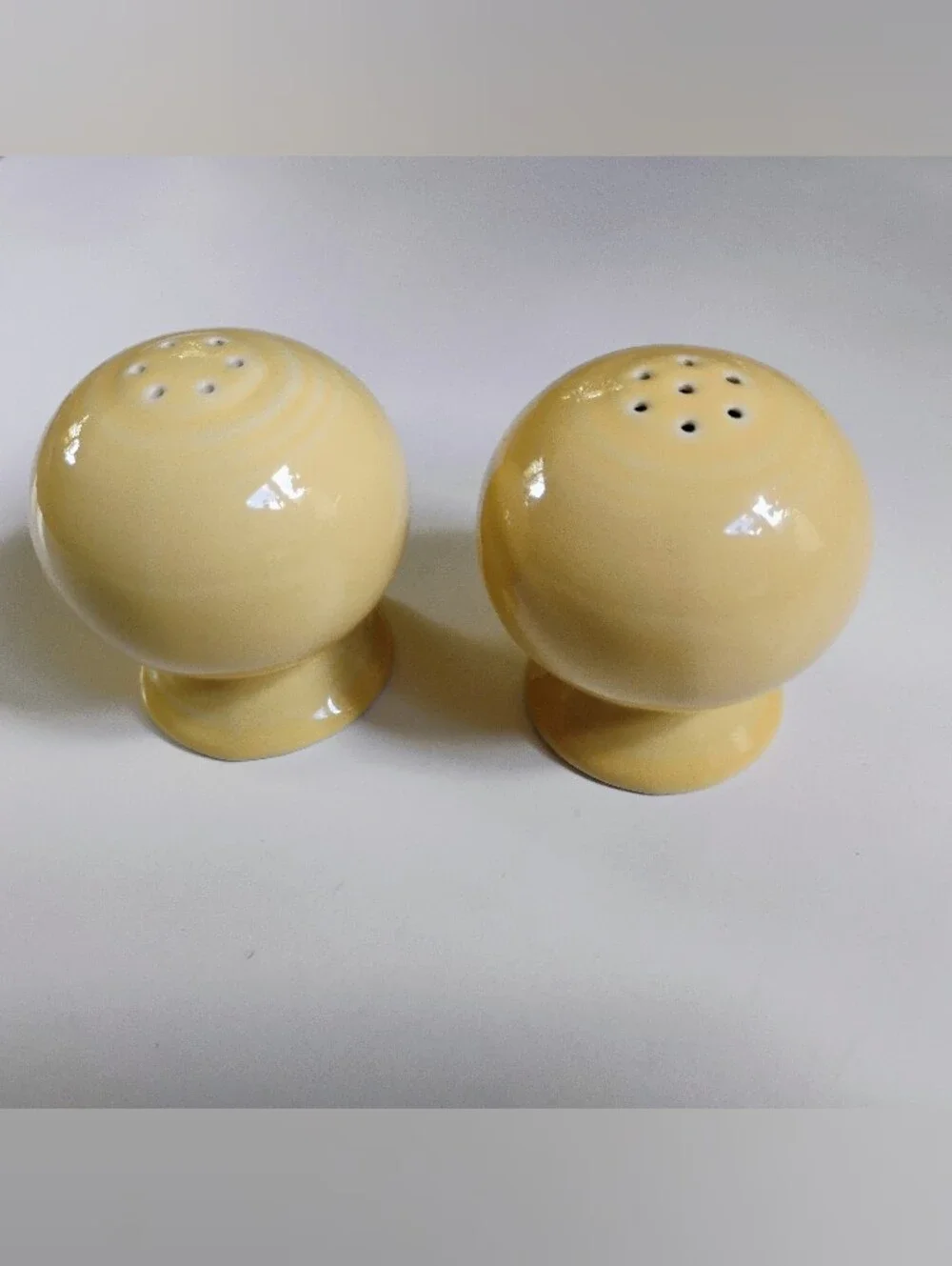 Vintage Fiestaware Pale Yellow Salt & Pepper Shakers Round Ball Style '94 Unused